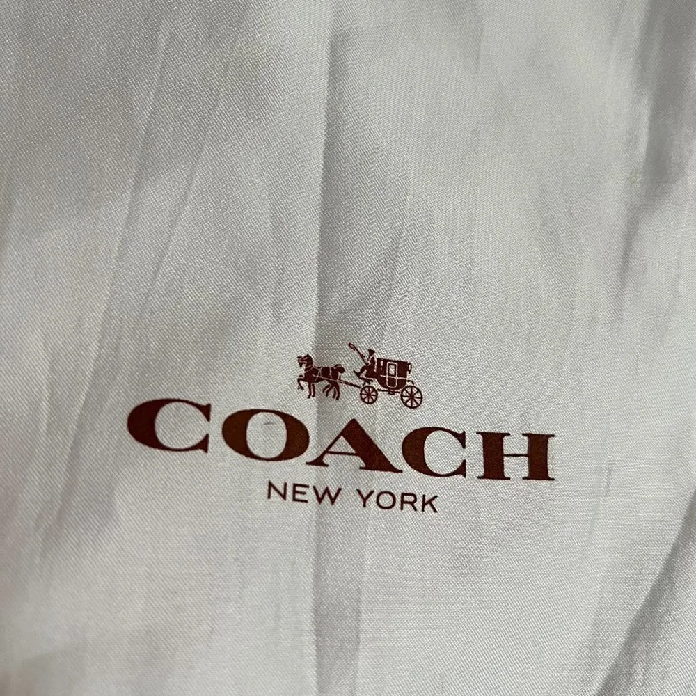 COACH Logo White Brown Satin Drawstring Purse Dust Protector Bag